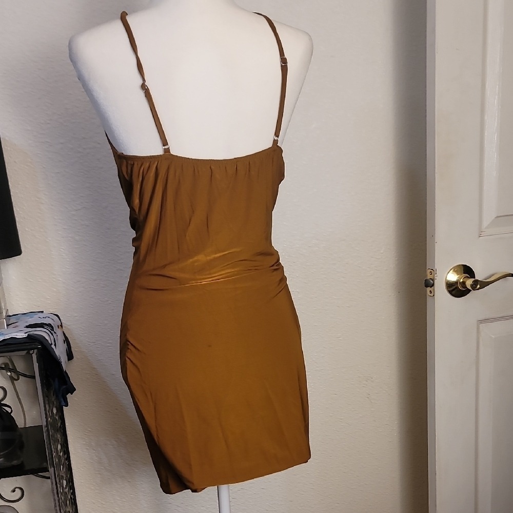 Mind Code Tan Cowl Neck Mini Dress - Picture 3 of 6